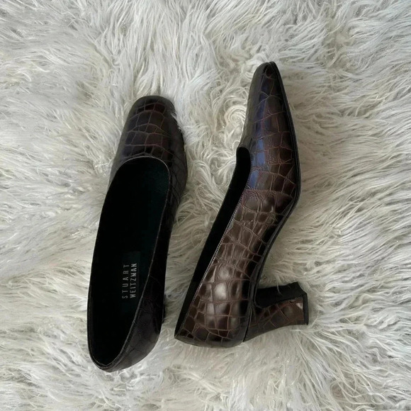 Stuart Weitzman leather Croc pattern shoes vintage Sz 10 work girls boss - Picture 3 of 7